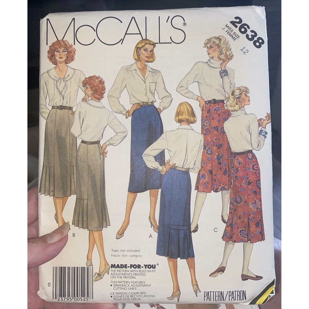 Vintage 1986 McCalls Skirt Sewing Pattern 2638 Size 12 Uncut Misses Skirts